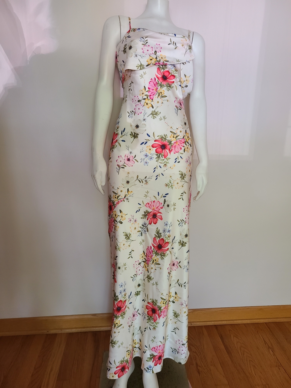 NWT, Floral Slip Maxi Dress in Ivory and Pink